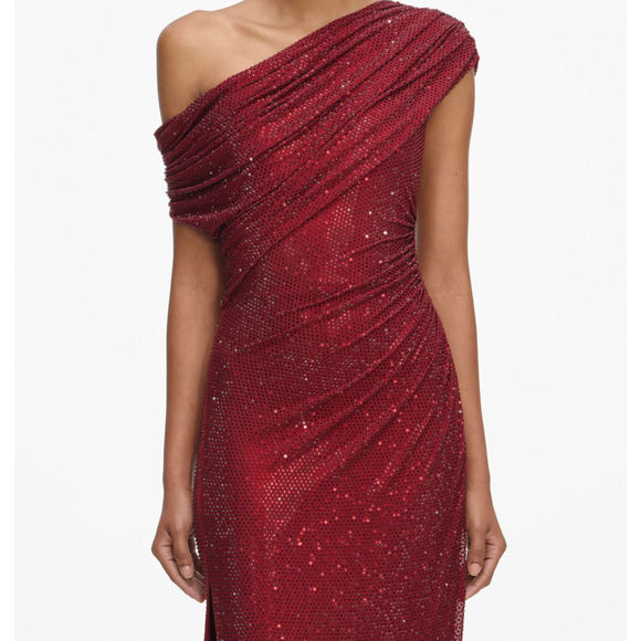 Self-Portrait Burgundy Rhinestone Drape Midi Dress US 4 - Picture 4 of 12